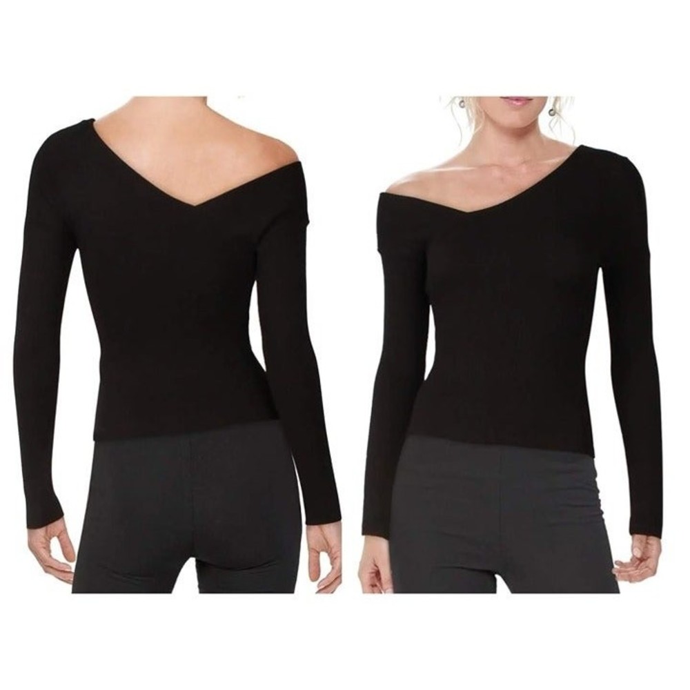 The Range Alloy Asymmetrical Ribbed Boat Neck Sweater Black L